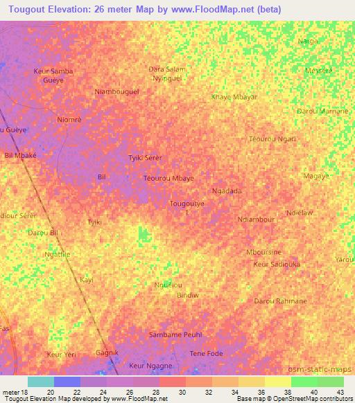 Tougout,Senegal Elevation Map
