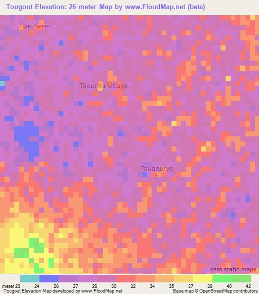 Tougout,Senegal Elevation Map