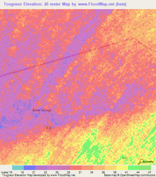 Tougneur,Senegal Elevation Map