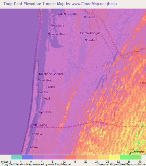 Toug Peul,Senegal Elevation Map