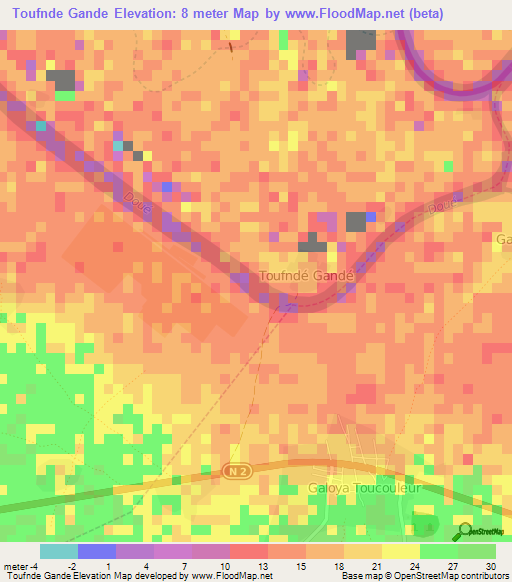 Toufnde Gande,Senegal Elevation Map