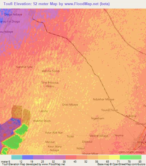 Toufi,Senegal Elevation Map