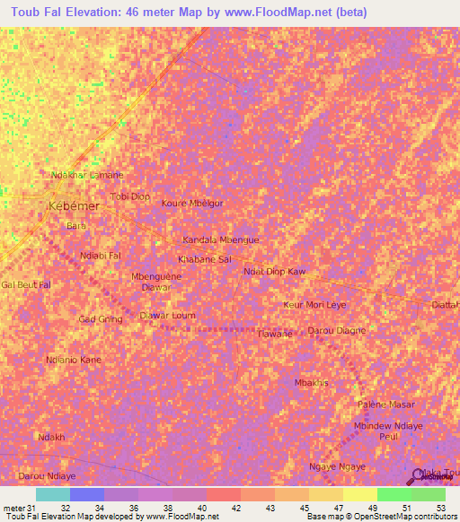 Toub Fal,Senegal Elevation Map