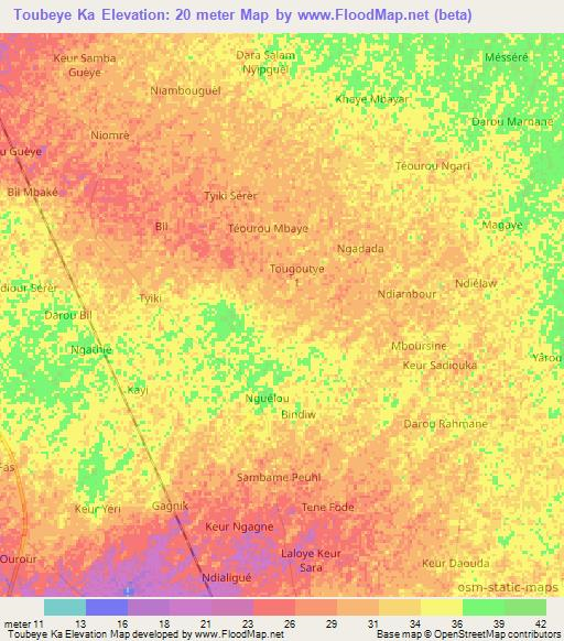 Toubeye Ka,Senegal Elevation Map
