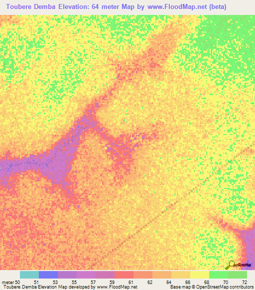 Toubere Demba,Senegal Elevation Map