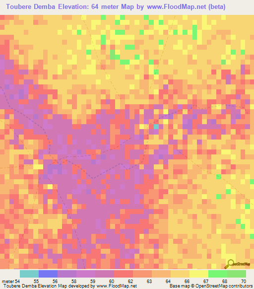Toubere Demba,Senegal Elevation Map