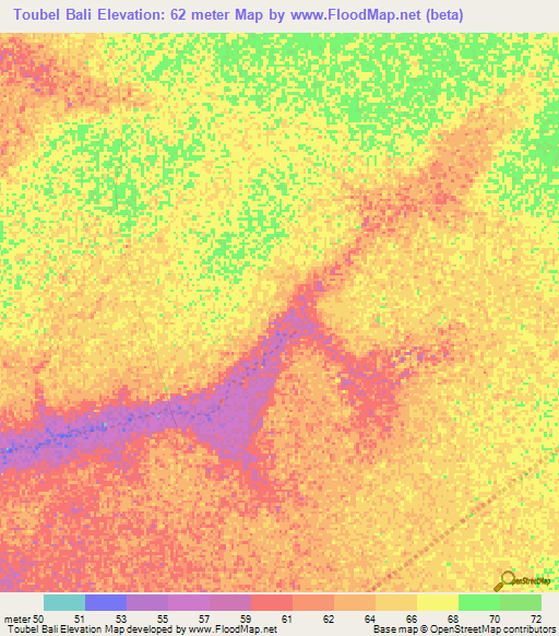 Toubel Bali,Senegal Elevation Map