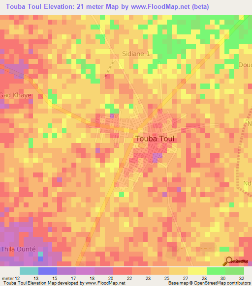 Touba Toul,Senegal Elevation Map
