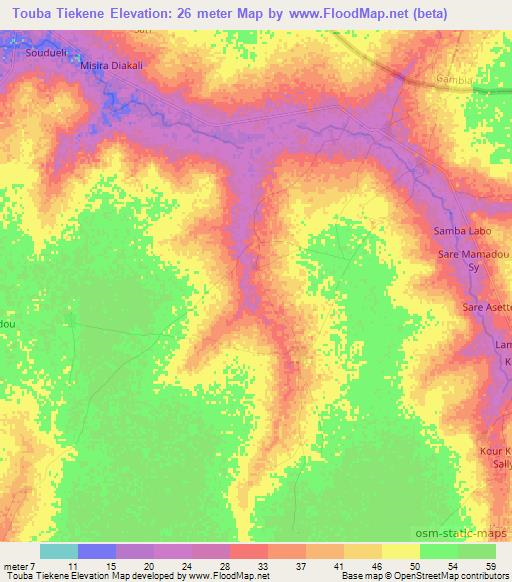 Touba Tiekene,Senegal Elevation Map