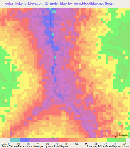 Touba Tiekene,Senegal Elevation Map