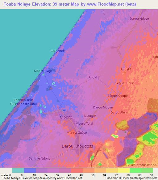 Touba Ndiaye,Senegal Elevation Map