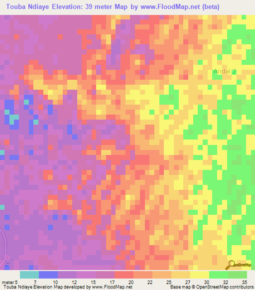 Touba Ndiaye,Senegal Elevation Map