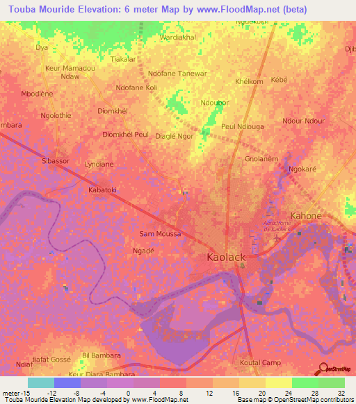 Touba Mouride,Senegal Elevation Map