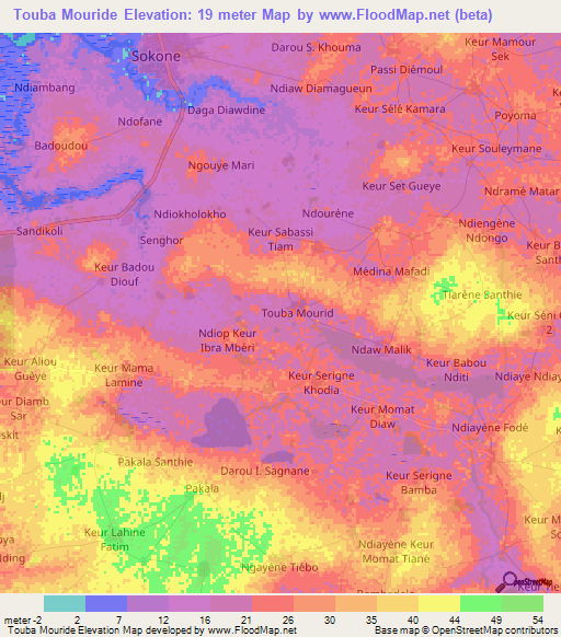 Touba Mouride,Senegal Elevation Map