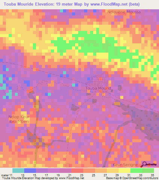 Touba Mouride,Senegal Elevation Map