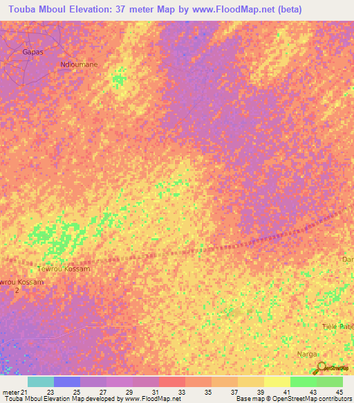 Touba Mboul,Senegal Elevation Map