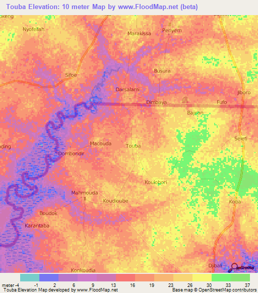 Touba,Senegal Elevation Map