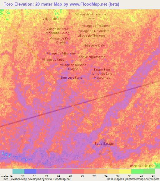 Toro,Senegal Elevation Map