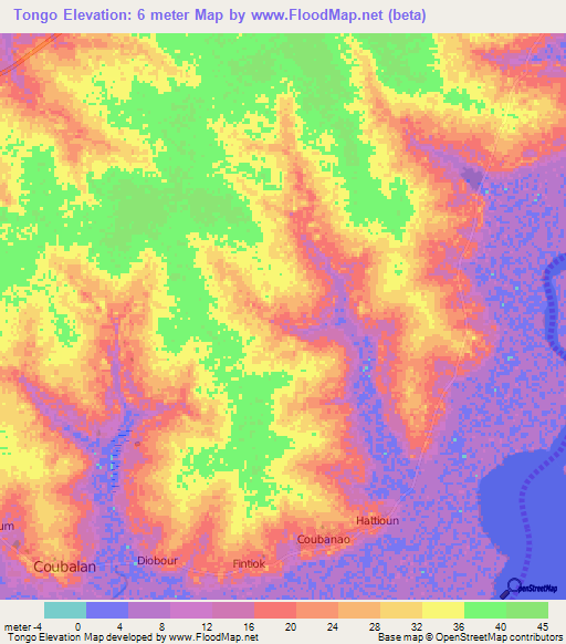 Tongo,Senegal Elevation Map