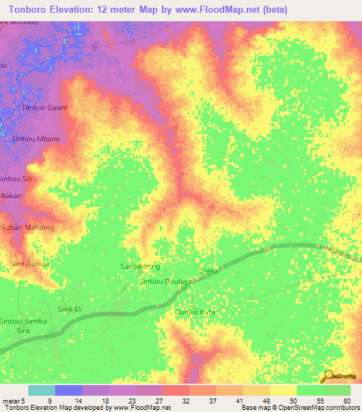Tonboro,Senegal Elevation Map