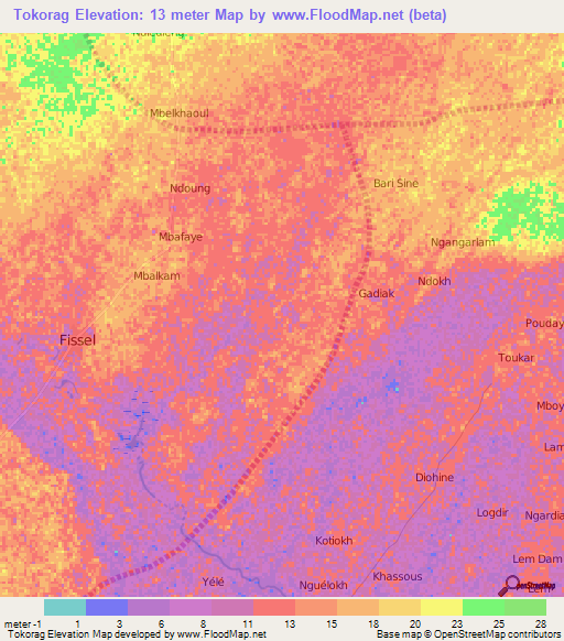 Tokorag,Senegal Elevation Map