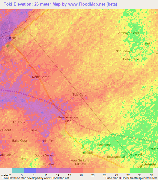 Toki,Senegal Elevation Map