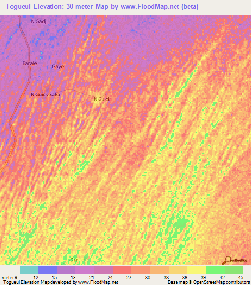 Togueul,Senegal Elevation Map