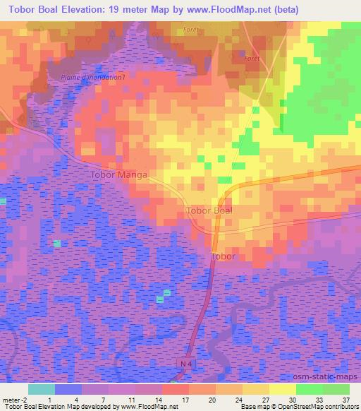 Tobor Boal,Senegal Elevation Map