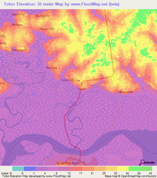 Tobor,Senegal Elevation Map