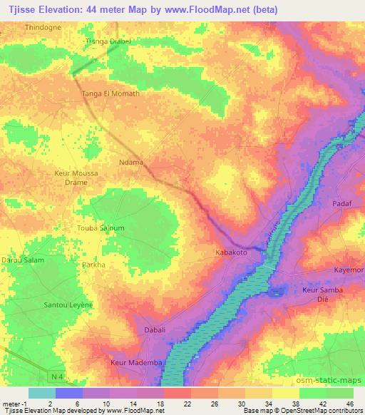 Tjisse,Senegal Elevation Map