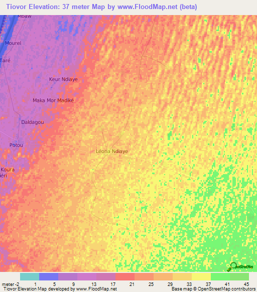 Tiovor,Senegal Elevation Map