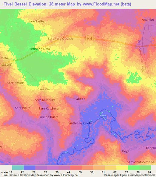 Tivel Bessel,Senegal Elevation Map