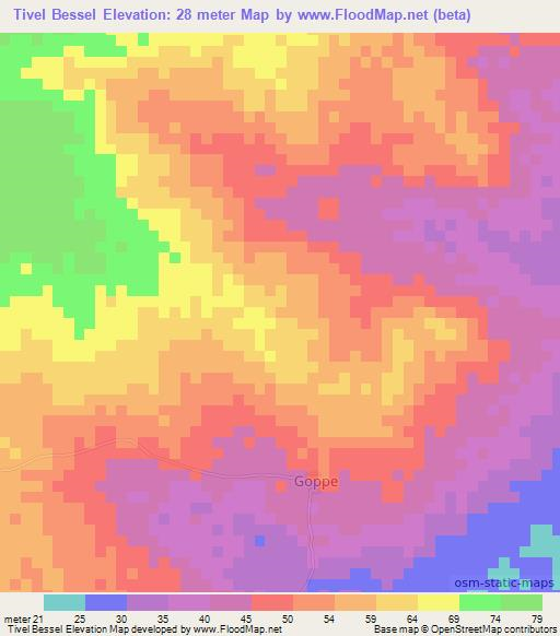 Tivel Bessel,Senegal Elevation Map
