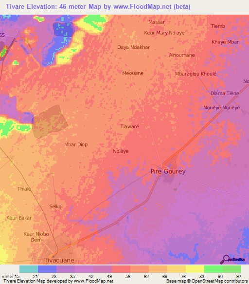 Tivare,Senegal Elevation Map