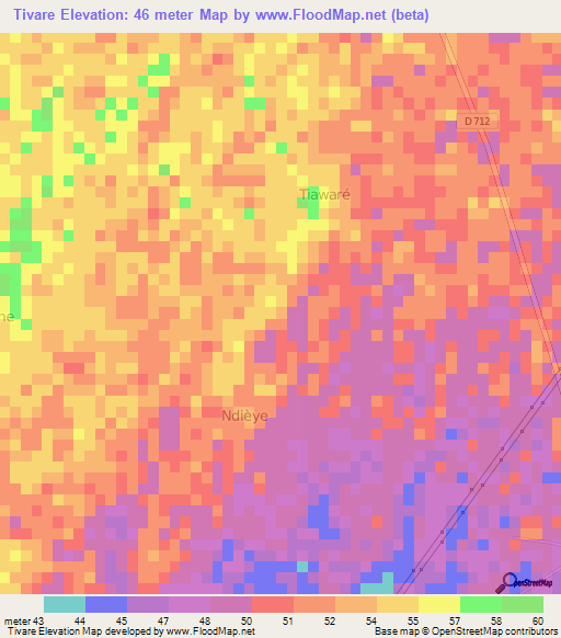 Tivare,Senegal Elevation Map