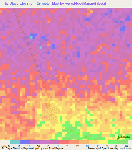 Tip Diaye,Senegal Elevation Map