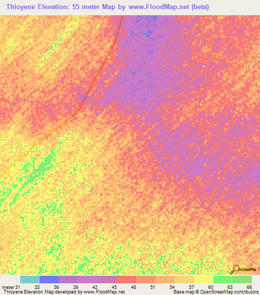 Thioyene,Senegal Elevation Map
