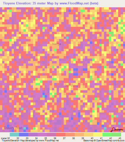 Tioyene,Senegal Elevation Map