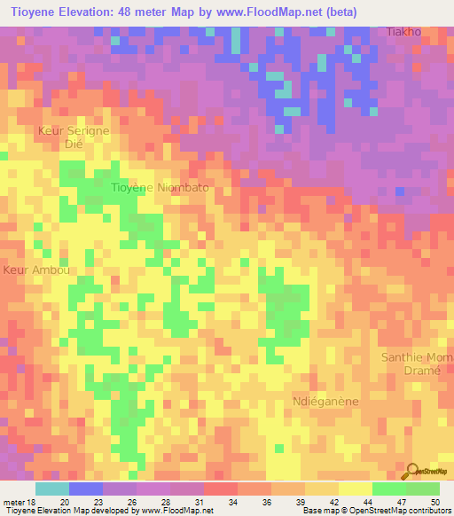 Tioyene,Senegal Elevation Map