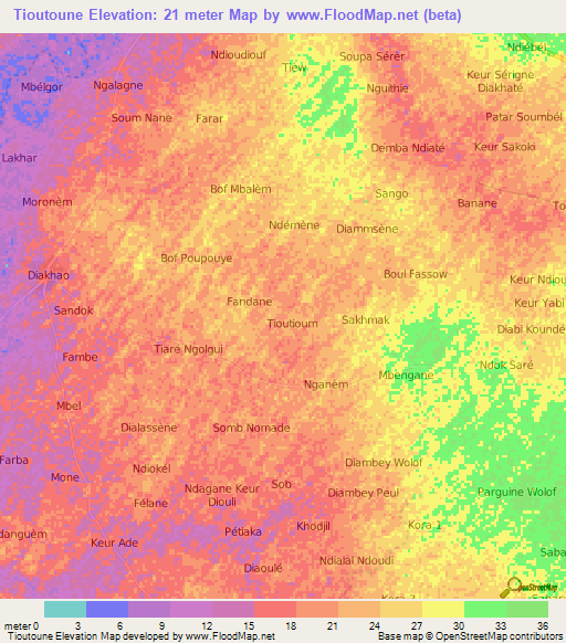Tioutoune,Senegal Elevation Map