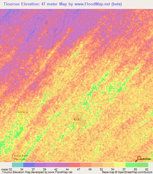 Tiourour,Senegal Elevation Map
