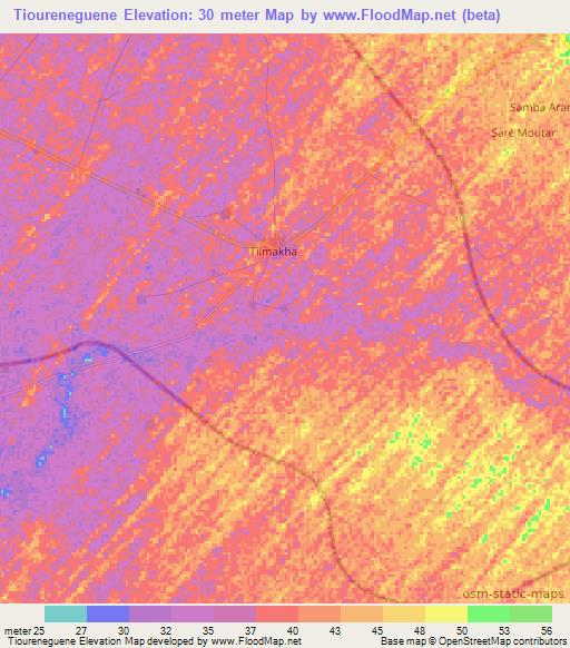 Tioureneguene,Senegal Elevation Map