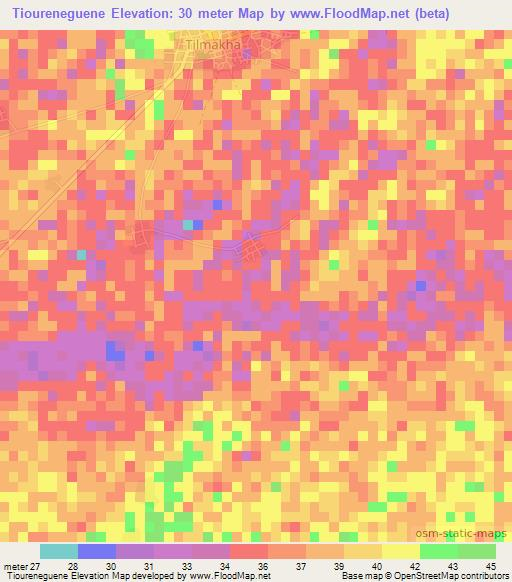 Tioureneguene,Senegal Elevation Map