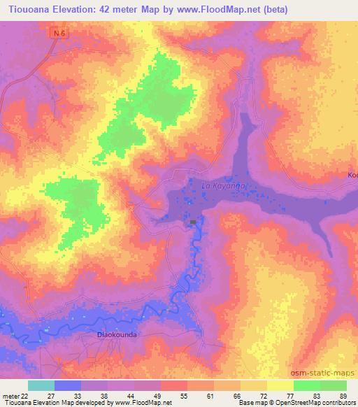 Tiouoana,Senegal Elevation Map