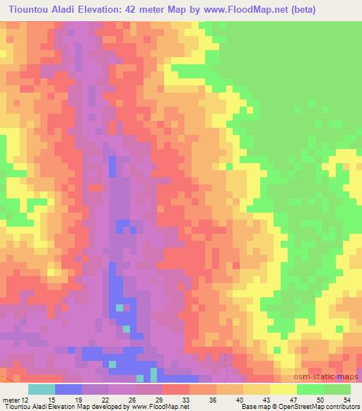 Tiountou Aladi,Senegal Elevation Map