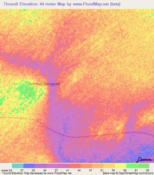 Tioundi,Senegal Elevation Map