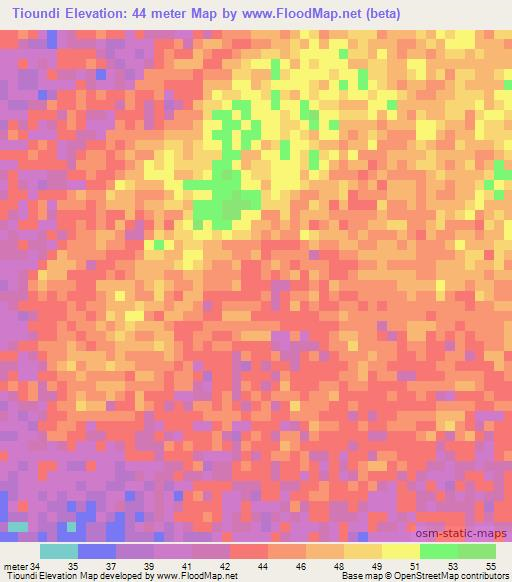 Tioundi,Senegal Elevation Map