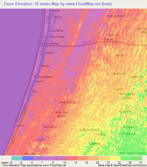 Tioun,Senegal Elevation Map