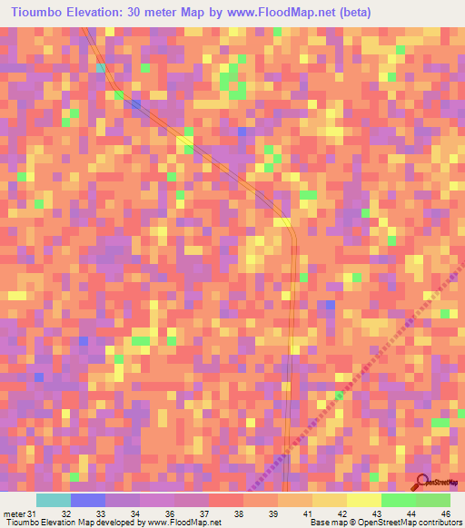 Tioumbo,Senegal Elevation Map