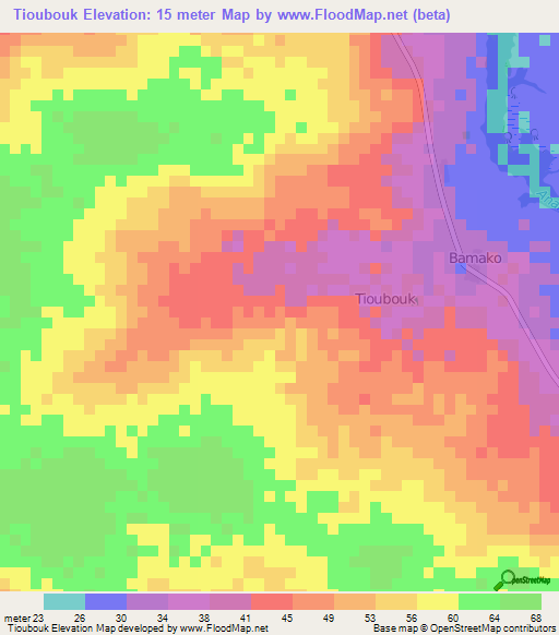 Tioubouk,Senegal Elevation Map